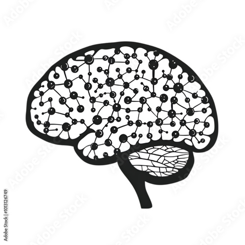 Brain with Neuron Connections, Minimalist Silhouette Vector Design

