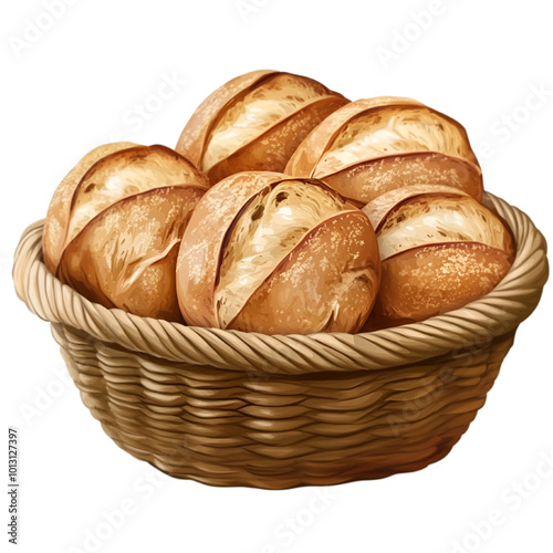 Basket of Fresh Bread Loaves, Vector Illustration