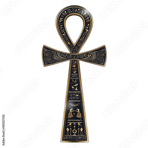 Ancient Egyptian Ankh Symbol with Hieroglyphics Vector