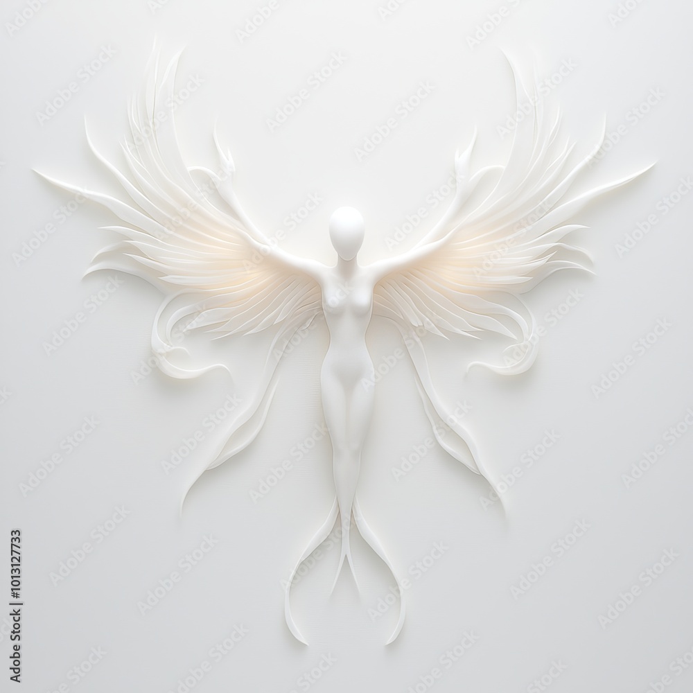 White Papercut Angel Wings Abstract Art White Papercut Angel Wings Abstract Art