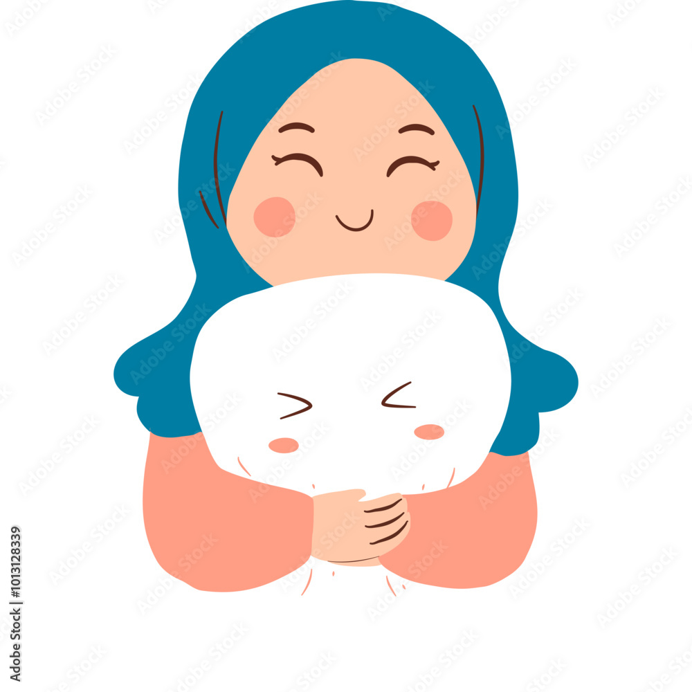 A girl is holding tooth toy A girl is holding tooth toy