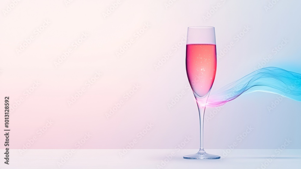 Champagne Glass with Abstract Pink and Blue Swirl on White Background Champagne Glass with Abstract Pink and Blue Swirl on White Background