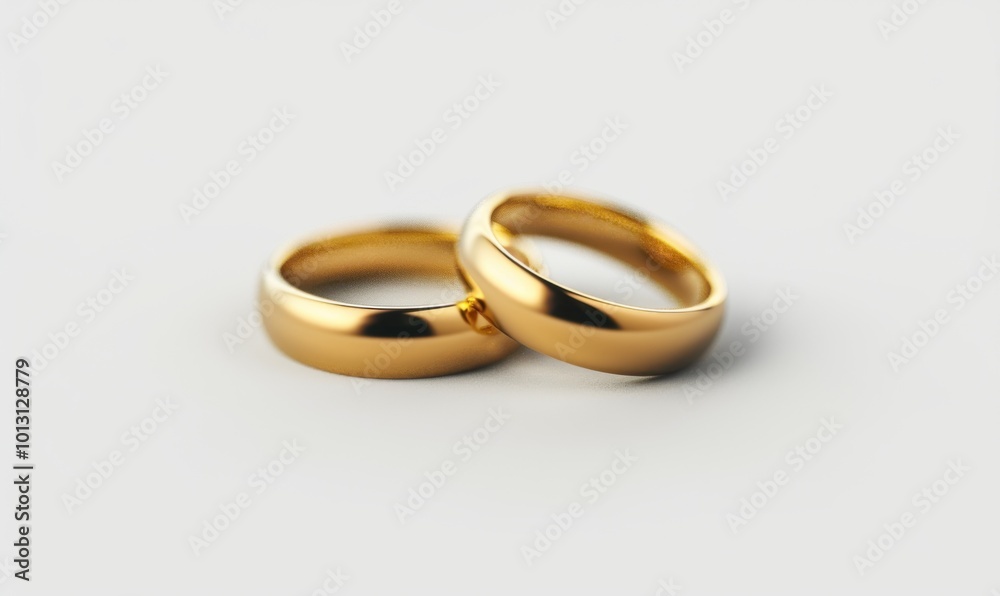 Pair of gold wedding rings, white background, 4K hyperrealistic photo Pair of gold wedding rings, white background, 4K hyperrealistic photo