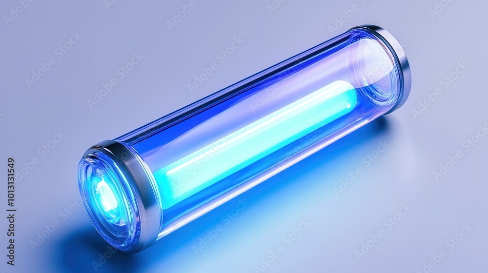 Blue glowing tube with a sleek design on a pastel background, ideal for modern tech themes. Blue glowing tube with a sleek design on a pastel background, ideal for modern tech themes.