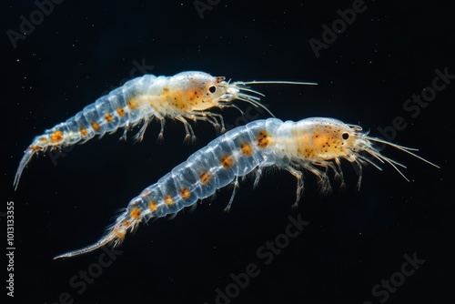 the beside view Bacteroidetes Bacterioplankton, left side view, white copy space on right, Isolated on dark Background photo