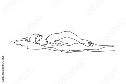 simple continuous line drawing of a young man was swimming on holiday. Holiday minimalist concept. Sea holiday, diving, simple line, vector.