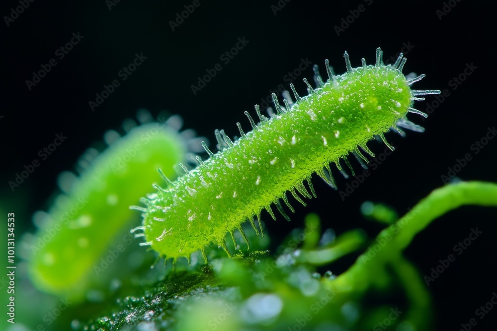 Naklejka premium the beside view Actinobacteria Bacterioplankton, left side view, white copy space on right, Isolated on dark Background