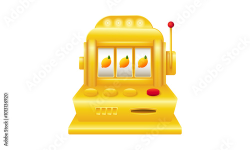 Golden slot machine with lemon. Lucky machine for casino and gambling. Fortune lever with jackpot.