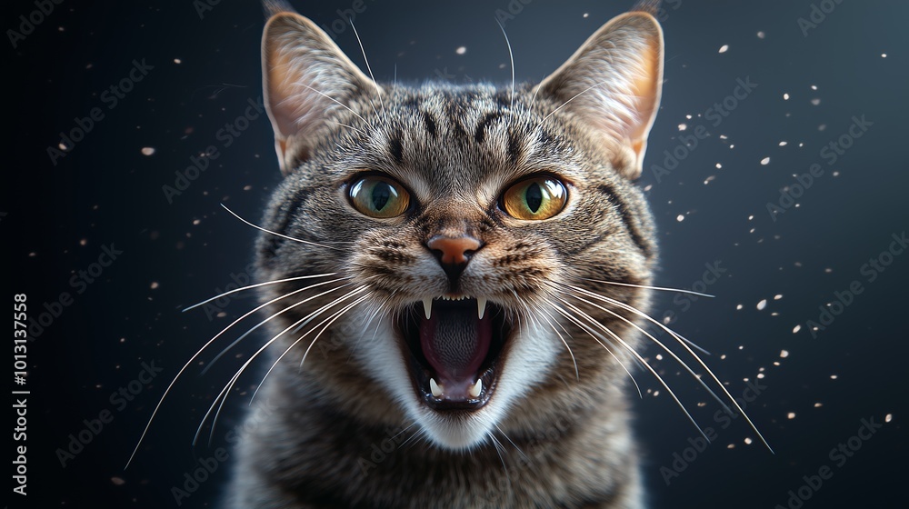 Roaring Tabby Cat with Expressive Wide-Open Mouth Roaring Tabby Cat with Expressive Wide-Open Mouth