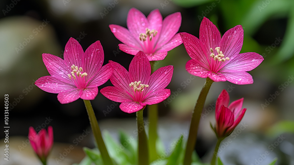 Delicate pink flowers blooming in a lush garden under soft morning light Delicate pink flowers blooming in a lush garden under soft morning light