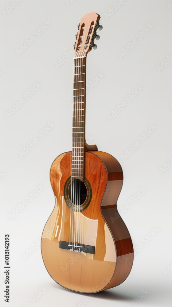 Fototapeta premium Classic acoustic guitar, white background, 4K hyperrealistic photo
