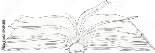 Continuous one line drawing open book with pages turning on a white background. vector illustration.