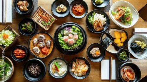 A stunning view of a traditional Korean dining table set with an array of dishes, showcasing the importance of presentation in Korean cuisine.