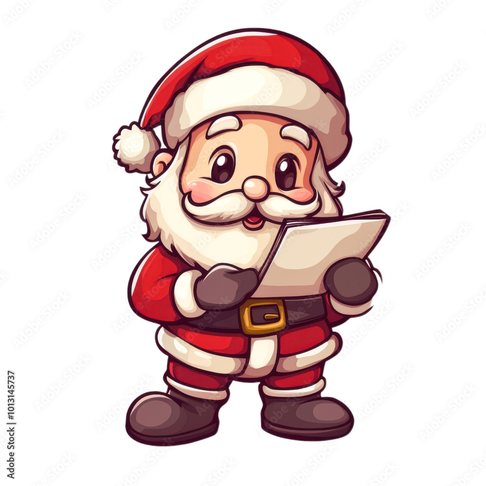 Santa Holding Paper Scroll on White Background