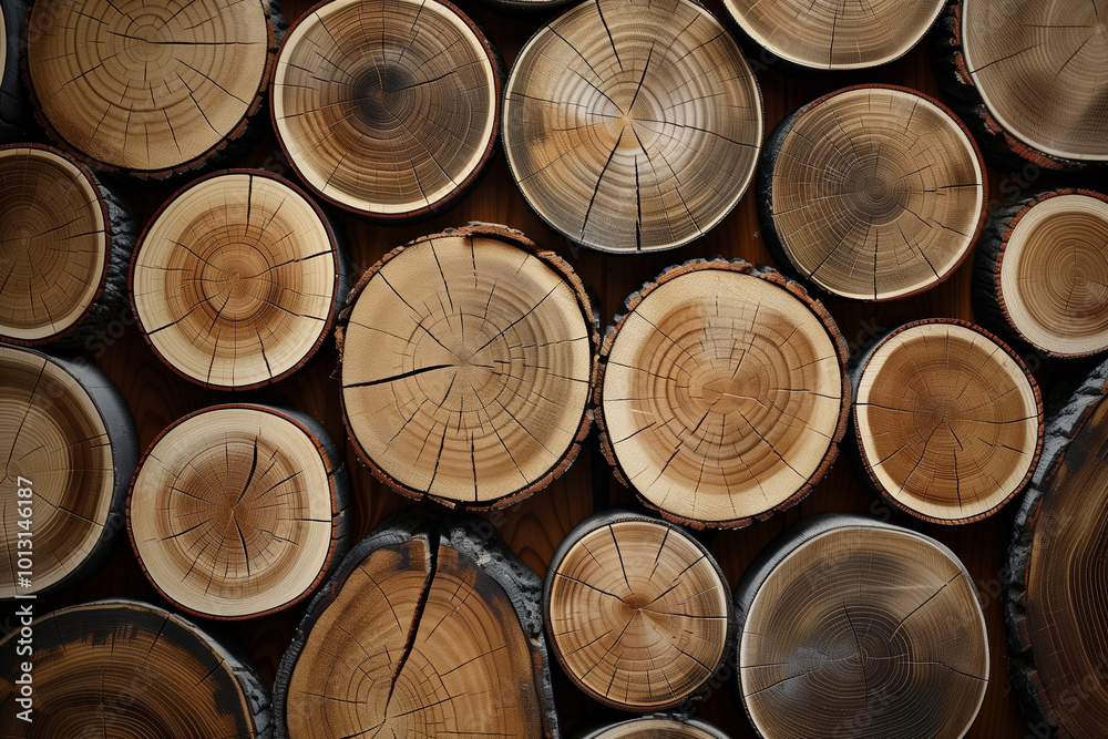 A closeup of round wood slices. A closeup of round wood slices.