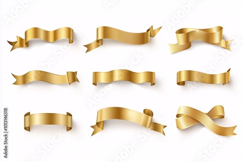 3D ribbon set gloden white background vector graphic