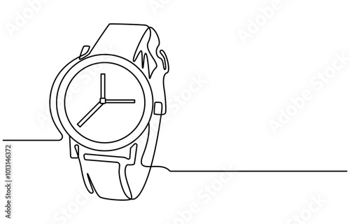 Watch one line continuous. Line art watch isolated on transparent background. Continuous line of vintage watch, Watch continuous line icon vector illustration. Clock symbol