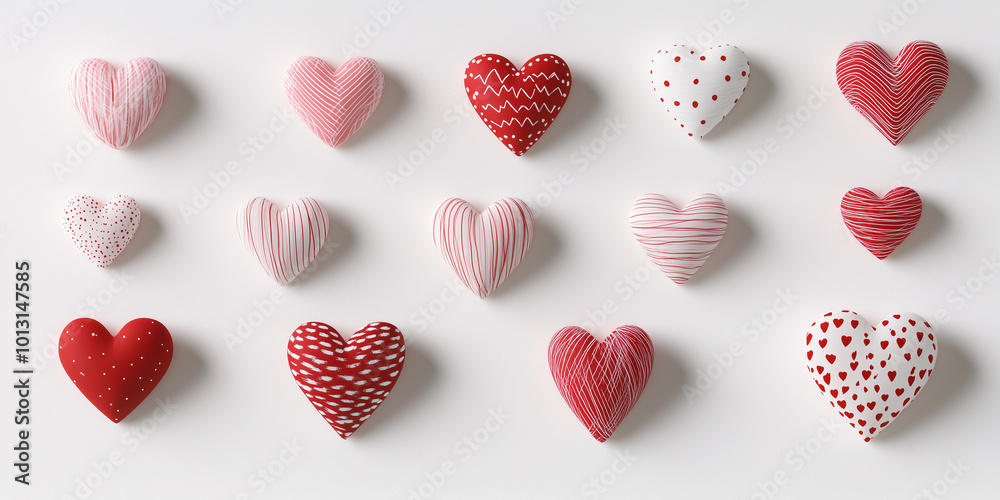 Lovely red hearts on white background. 