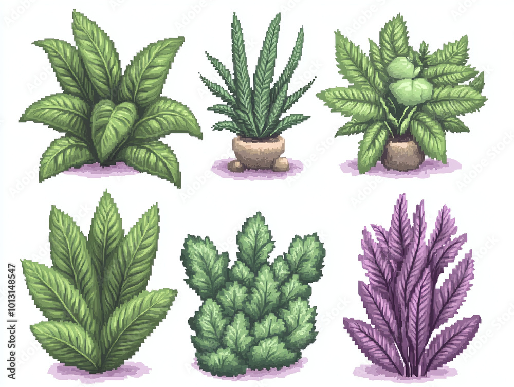 Fototapeta premium Vibrant Pixel Art Illustration of Tropical Plants
