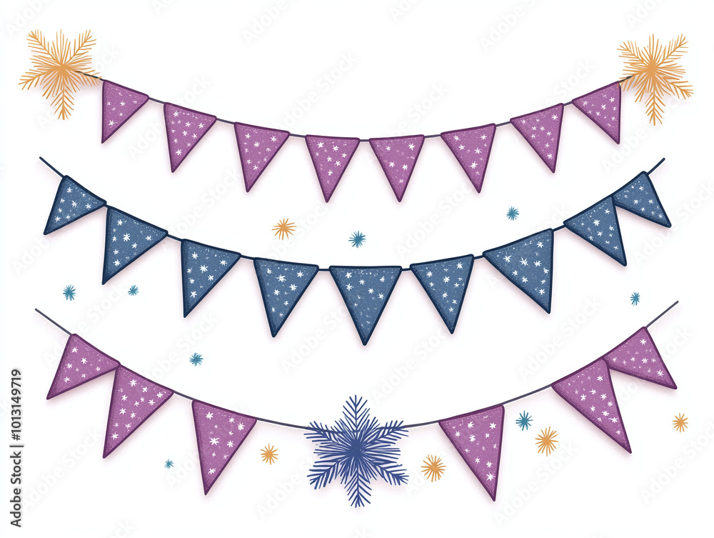 Fototapeta premium Festive Winter Bunting with Stars and Snowflakes