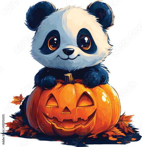 Cute pumpkin hallowen dracula with panda cute