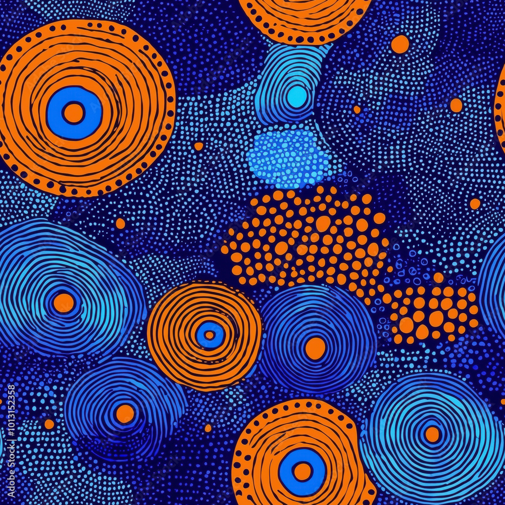 Abstract Circular Design with Concentric Orange and Blue Rings and ...