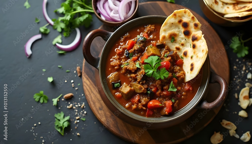 Smoky Pakistani Baingan Bharta with Eggplant and Flatbread (Pakistani Cuisine) Smoky Pakistani Baingan Bharta with Eggplant and Flatbread (Pakistani Cuisine)