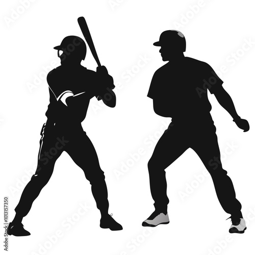 Baseball Duel: Silhouettes of Batter and Pitcher.  