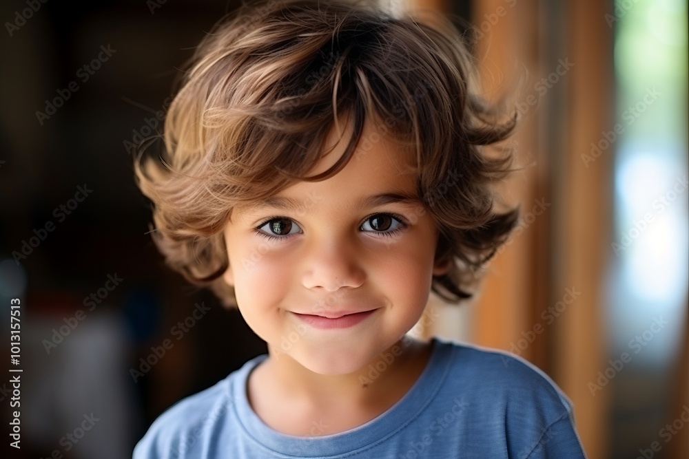 Portrait of a cute little boy with long curly hair looking at camera Portrait of a cute little boy with long curly hair looking at camera