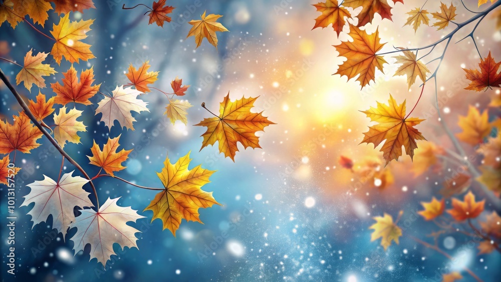 Celebrate the beauty of the seasons with this vector background featuring autumn leaves and delicate snowflakes, ideal Celebrate the beauty of the seasons with this vector background featuring autumn leaves and delicate snowflakes, ideal