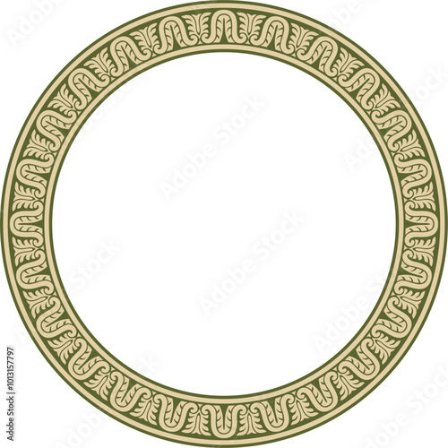 Vector gold and green round classic renaissance ornament. Circle, ring european border, revival style frame
