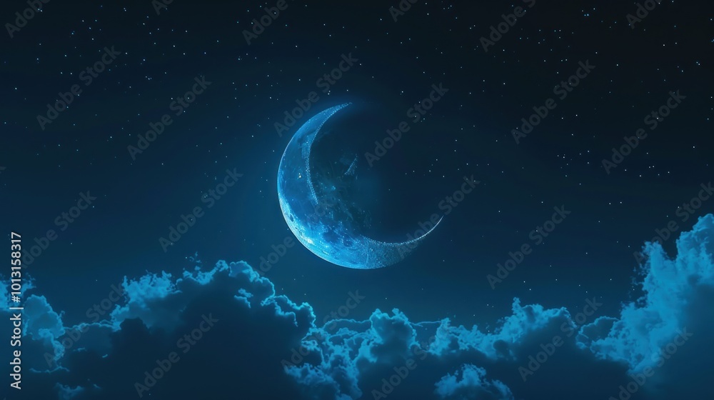 Fototapeta premium Crescent Moon in a Starry Night Sky
