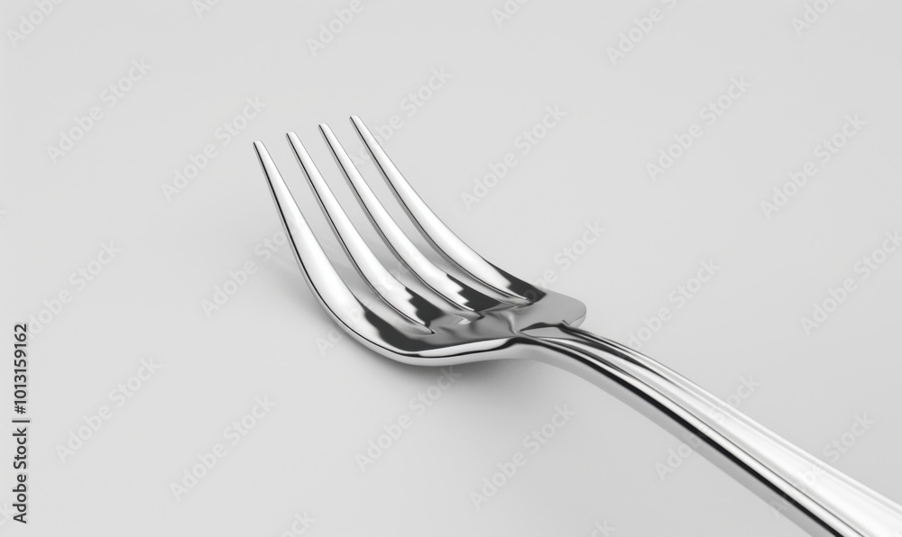 Shiny stainless steel fork, white background, 4K hyperrealistic photo Shiny stainless steel fork, white background, 4K hyperrealistic photo