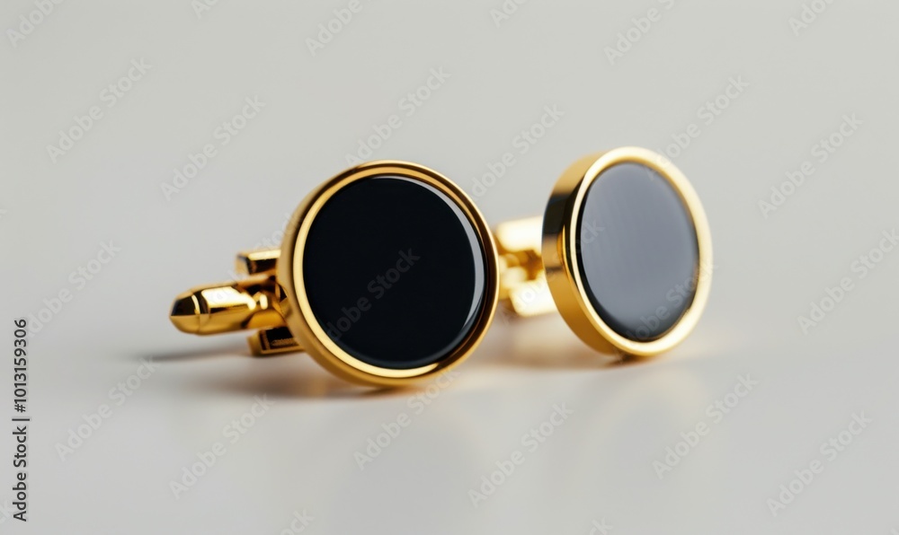 Shiny gold cufflinks, white background, 4K hyperrealistic photo Shiny gold cufflinks, white background, 4K hyperrealistic photo