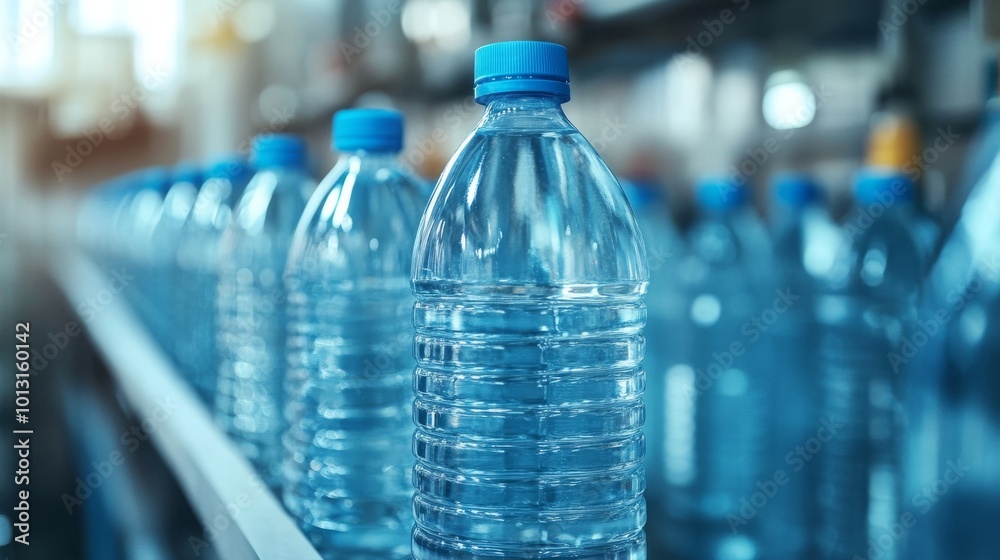 Sanitary Process of Bottling Drinking Water in a Modern Factory