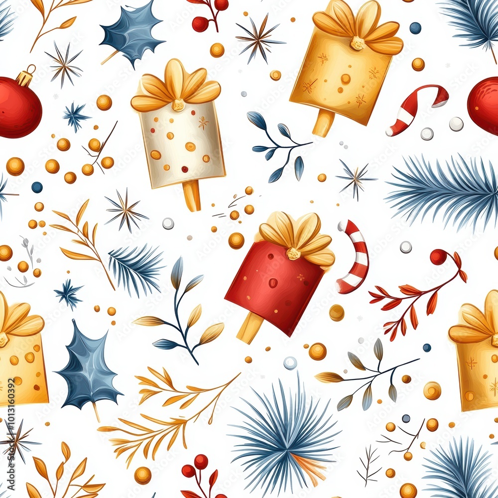 Festive Seamless Pattern with Christmas Elements Festive Seamless Pattern with Christmas Elements