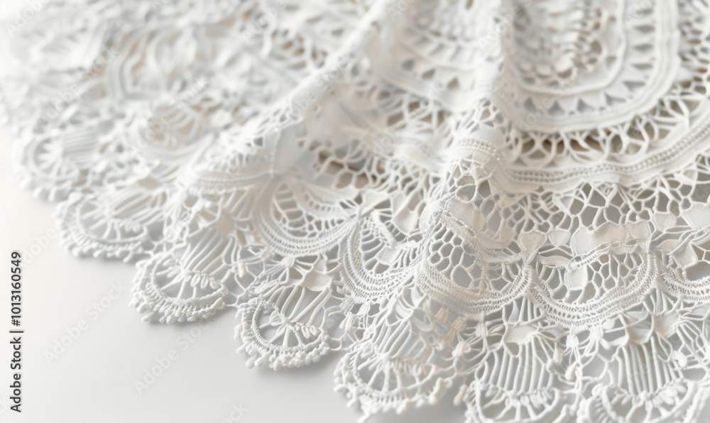 Obraz premium Delicate lace doily, white background, 4K hyperrealistic photo