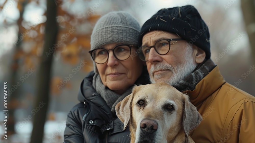 Senior Couple and Dog in Winter Senior Couple and Dog in Winter