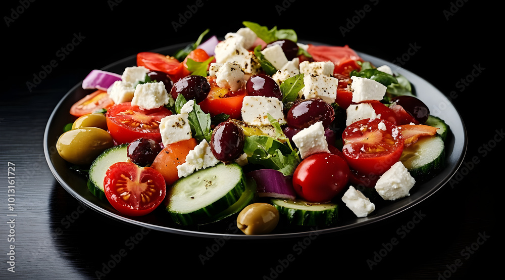 Fresh Greek salad with tomatoes, cucumbers, olives, and feta cheese. Fresh Greek salad with tomatoes, cucumbers, olives, and feta cheese.