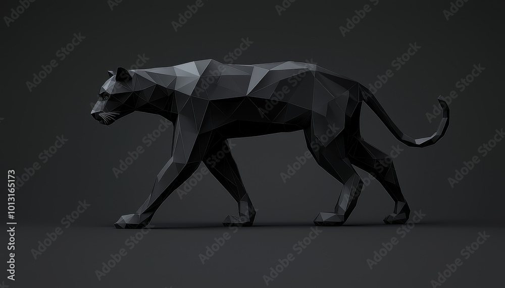 A sleek, black polygonal representation of a panther in a minimalist setting, showcasing modern design and artistic expression. A sleek, black polygonal representation of a panther in a minimalist setting, showcasing modern design and artistic expression.