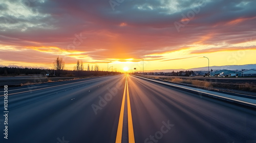 sunset background highway, long road stretches into the distance. empty street on a beautiful afternoon