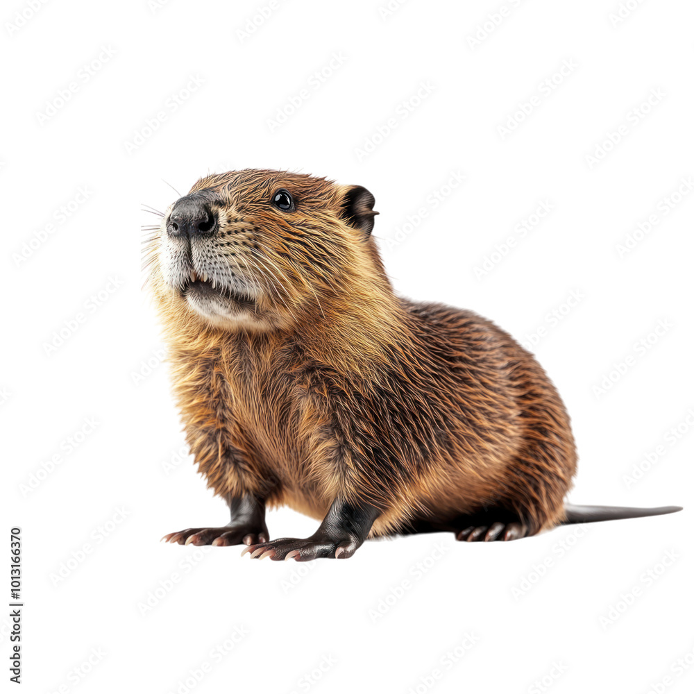 A Young Beaver Looking Up Isolated On a White Background A Young Beaver Looking Up Isolated On a White Background