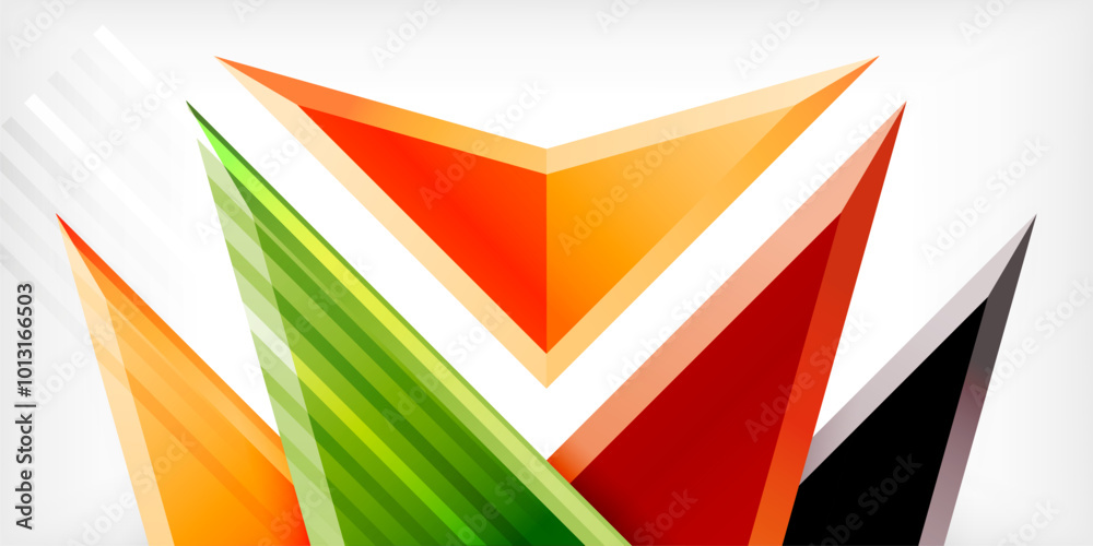 Arrows with 3d effect abstract background. Triangles on light grey backdrop Arrows with 3d effect abstract background. Triangles on light grey backdrop