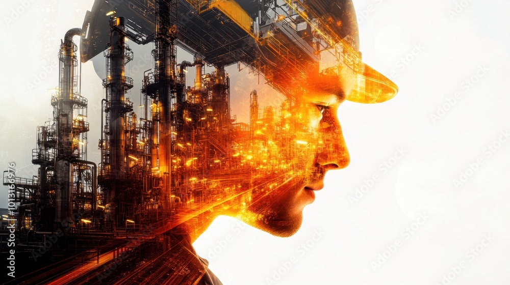 Double Exposure Art of Engineer in Profile Double Exposure Art of Engineer in Profile