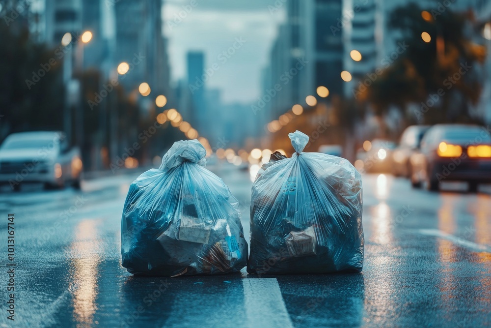 Obraz premium Dirty City Streets Reflecting the Need for Better Recycling Practices