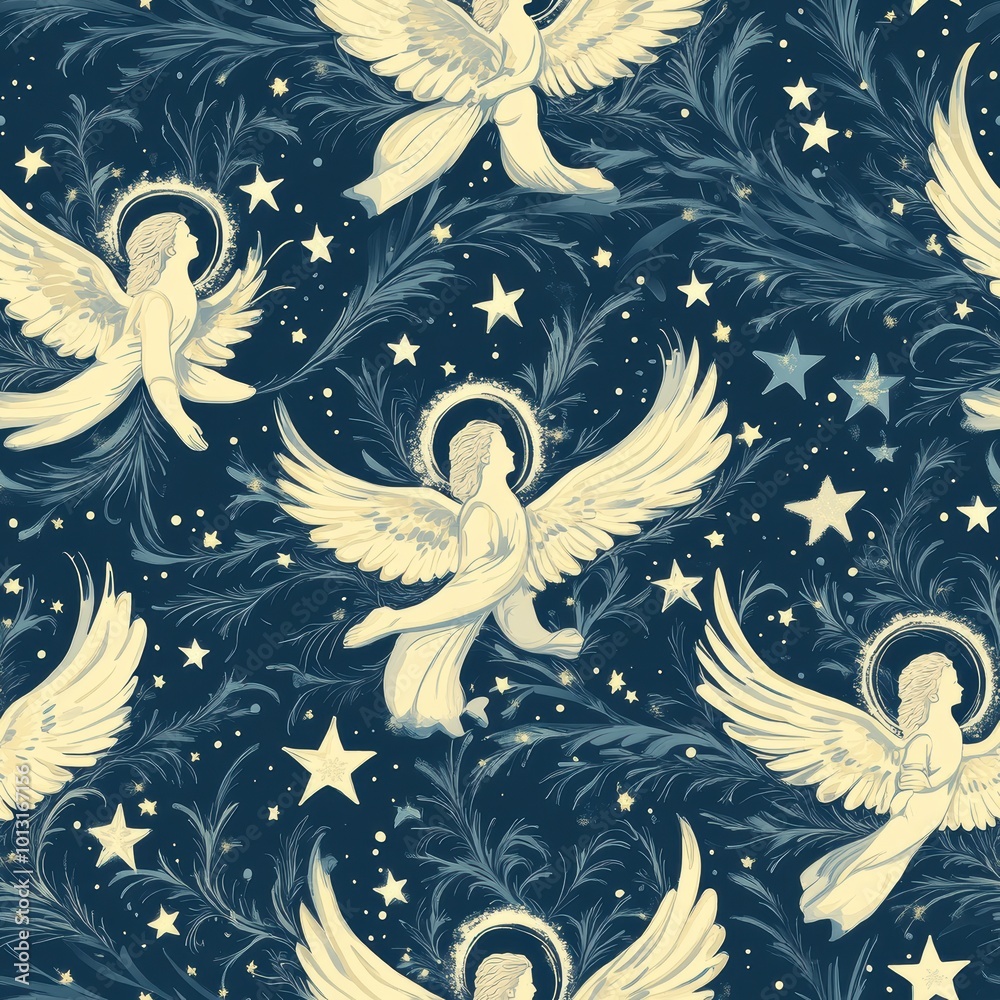 Seamless Pattern of Angelic Figures and Stars Seamless Pattern of Angelic Figures and Stars