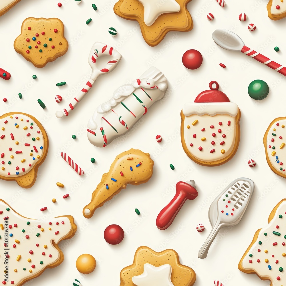 Seamless Pattern of Festive Christmas Cookies Design Seamless Pattern of Festive Christmas Cookies Design