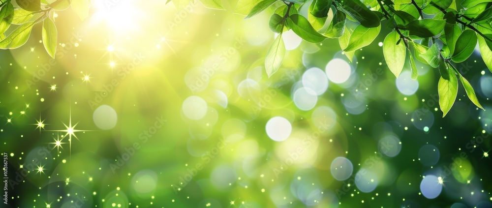 Abstract Blurred Spring Nature Scene with Sun and Bokeh Effects Abstract Blurred Spring Nature Scene with Sun and Bokeh Effects