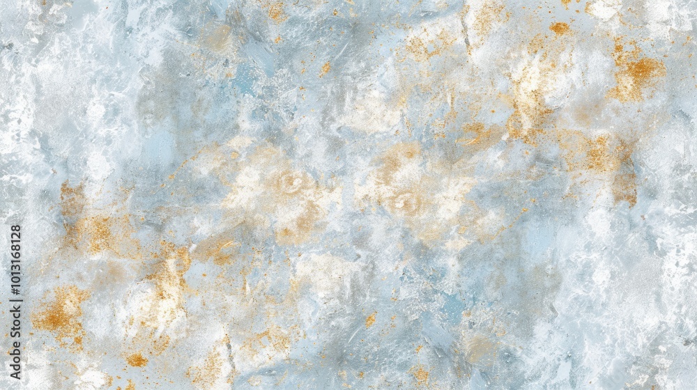 Abstract Expressionist Pattern with Delicate Textures in Blue and Gold.