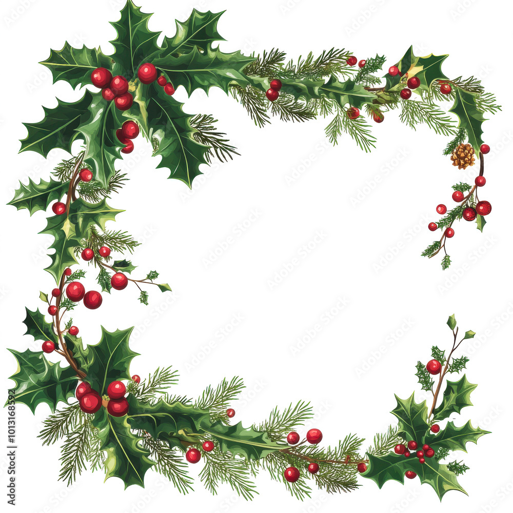 Christmas Spruce Frame with Red Berries Christmas Spruce Frame with Red Berries